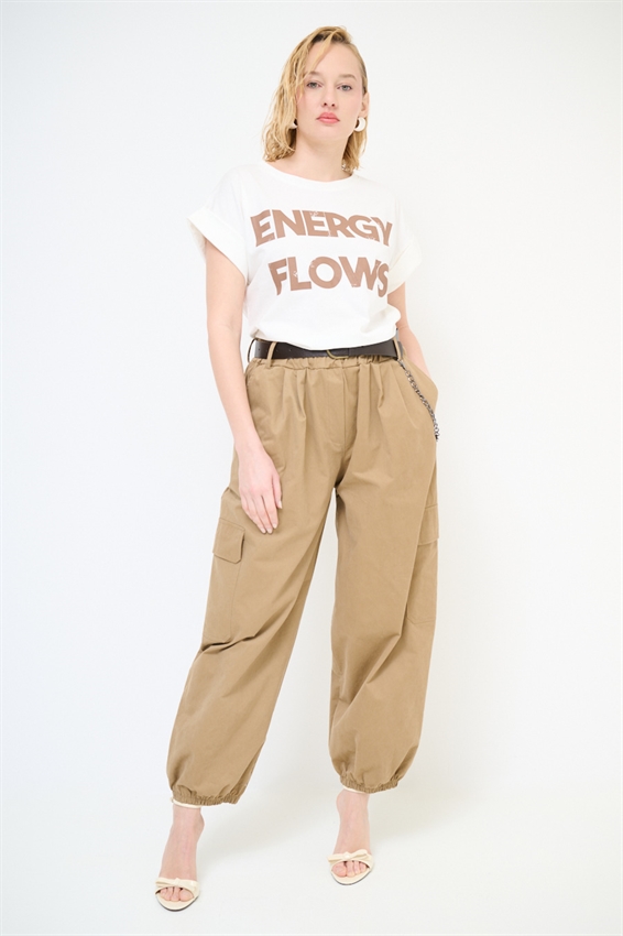 PANTALONE CARGO CON ELASTICO E CINTURA