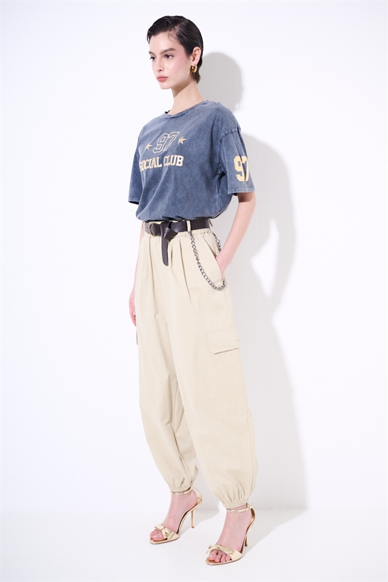 PANTALONE CARGO CON ELASTICO E CINTURA