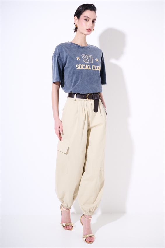 PANTALONE CARGO CON ELASTICO E CINTURA