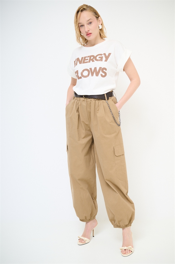 PANTALONE CARGO CON ELASTICO E CINTURA