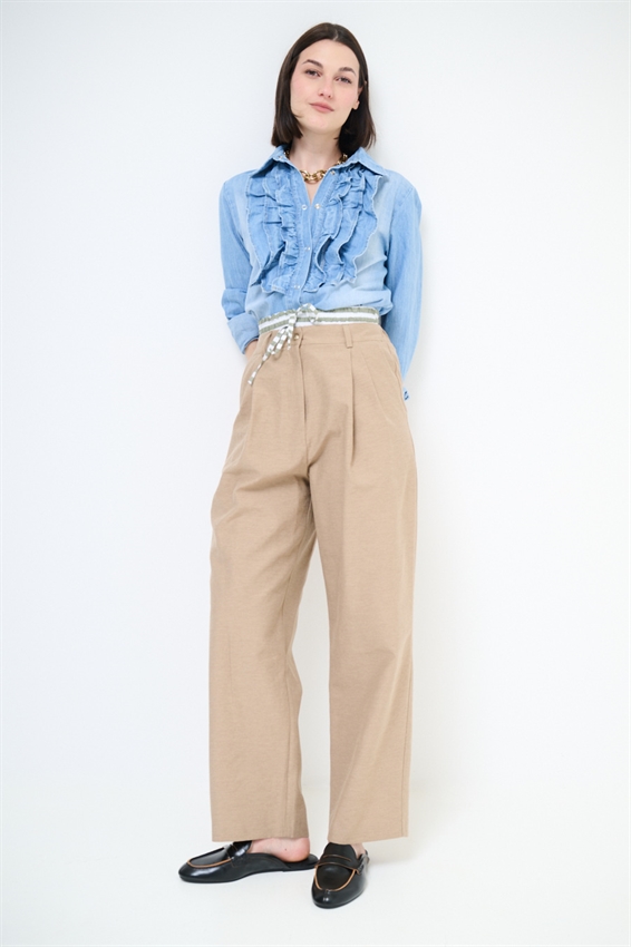 PANTALONE CON CINTURINO A RIGHE ELASTICO