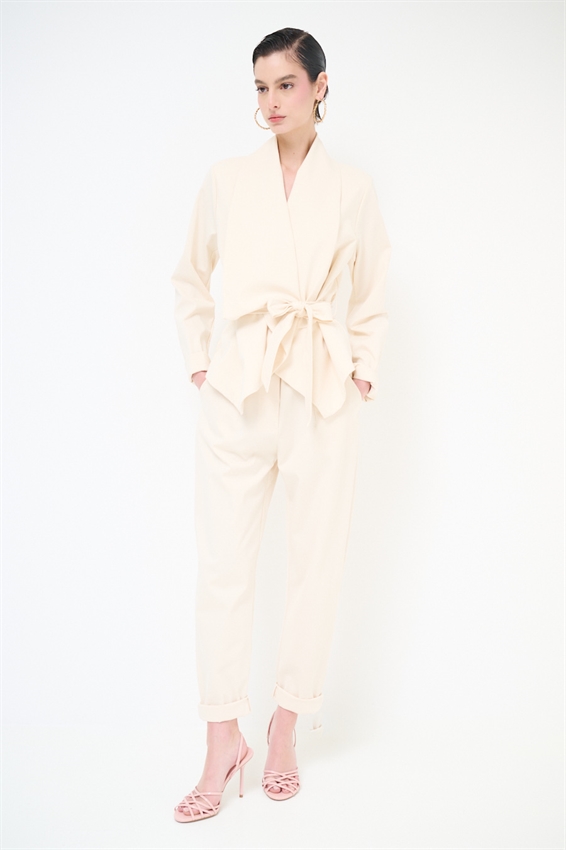 PANTALONE OVETTO PUNTO MILANO CON PINCES E CINTURA