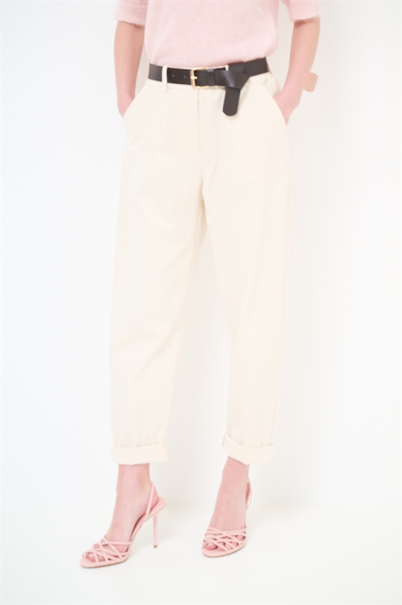 PANTALONE OVETTO PUNTO MILANO CON PINCES E CINTURA