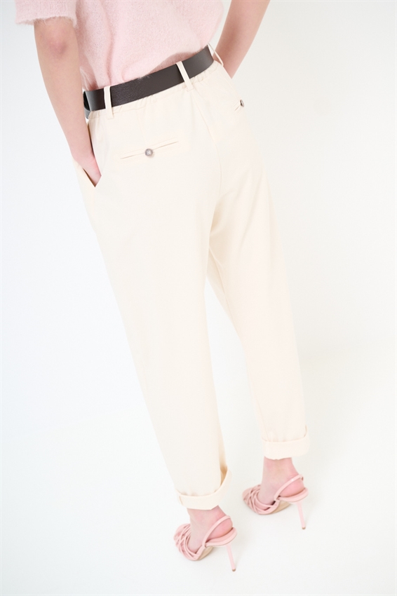 PANTALONE OVETTO PUNTO MILANO CON PINCES E CINTURA