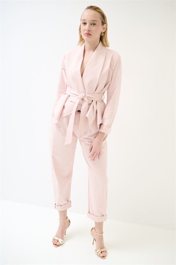 PANTALONE OVETTO PUNTO MILANO CON PINCES E CINTURA