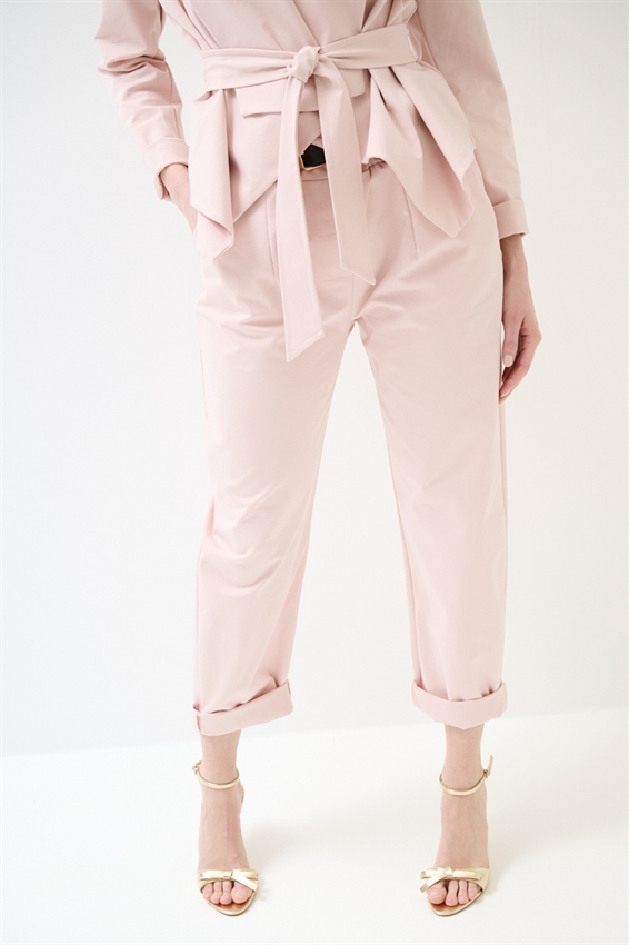 PANTALONE OVETTO PUNTO MILANO CON PINCES E CINTURA