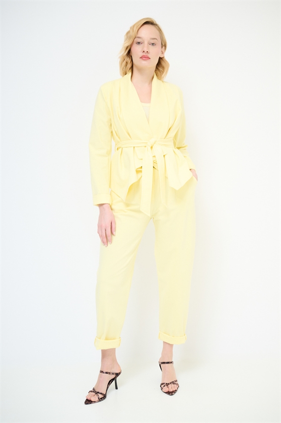 PANTALONE OVETTO PUNTO MILANO CON PINCES E CINTURA