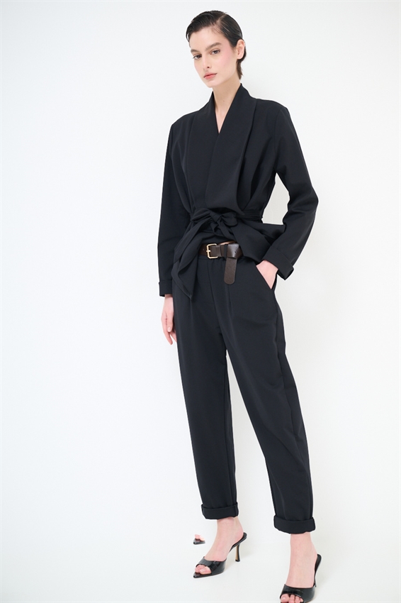 PANTALONE OVETTO PUNTO MILANO CON PINCES E CINTURA