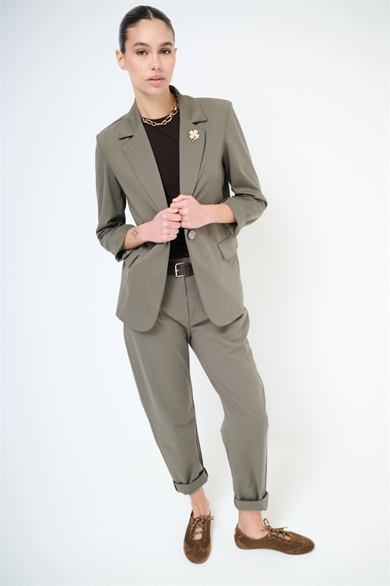 PANTALONE OVETTO PUNTO MILANO CON PINCES E CINTURA