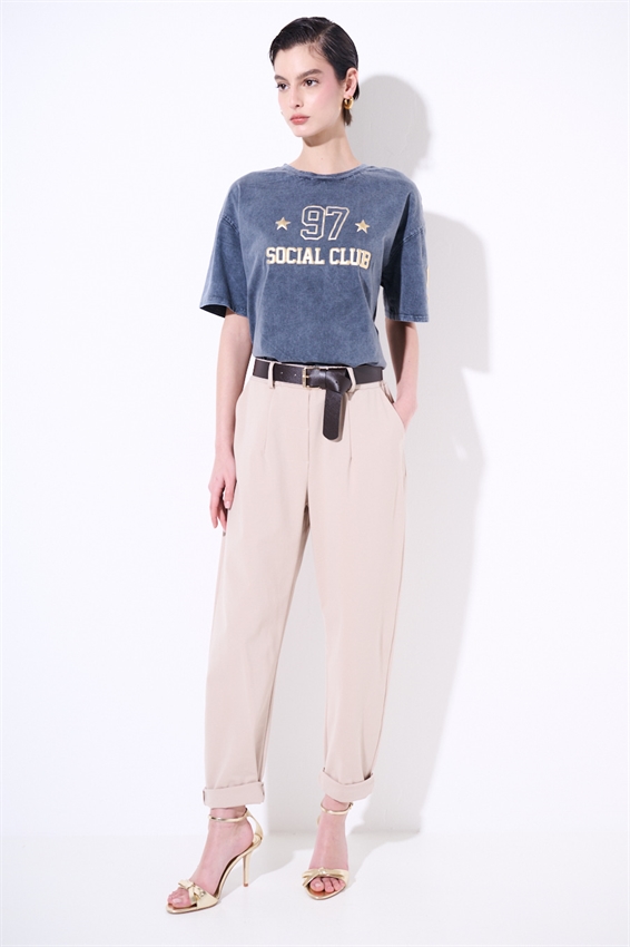 PANTALONE OVETTO PUNTO MILANO CON PINCES E CINTURA