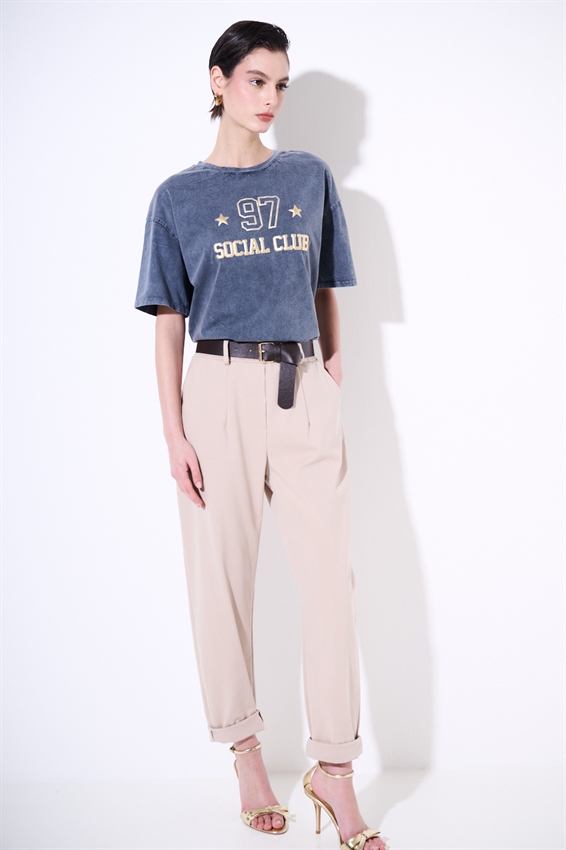 PANTALONE OVETTO PUNTO MILANO CON PINCES E CINTURA