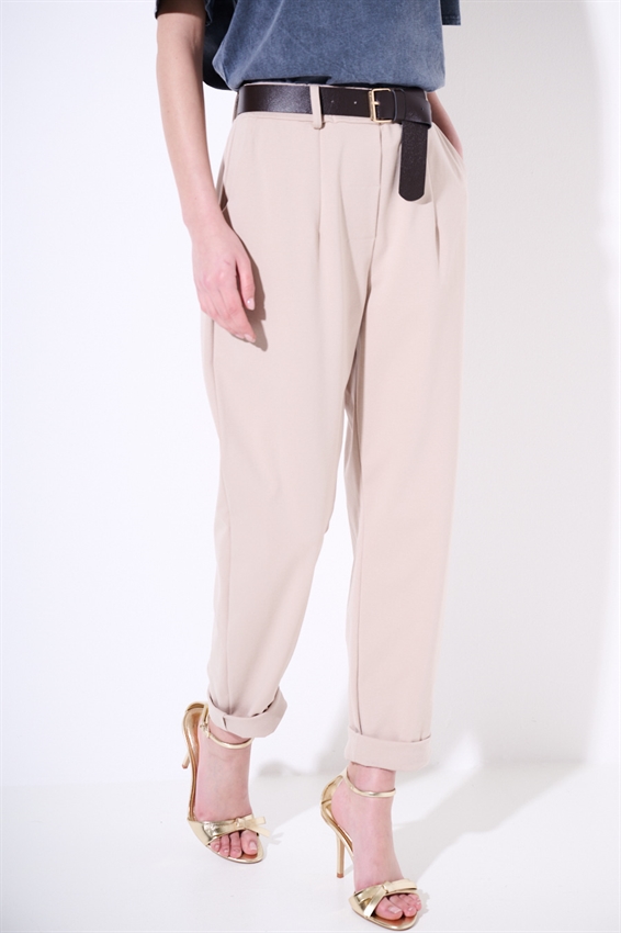 PANTALONE OVETTO PUNTO MILANO CON PINCES E CINTURA