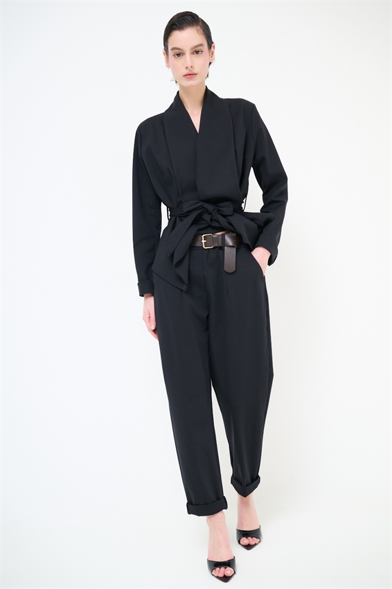 PANTALONE OVETTO PUNTO MILANO CON PINCES E CINTURA