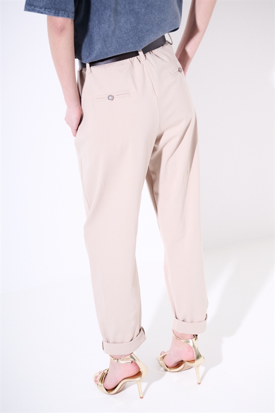 PANTALONE OVETTO PUNTO MILANO CON PINCES E CINTURA