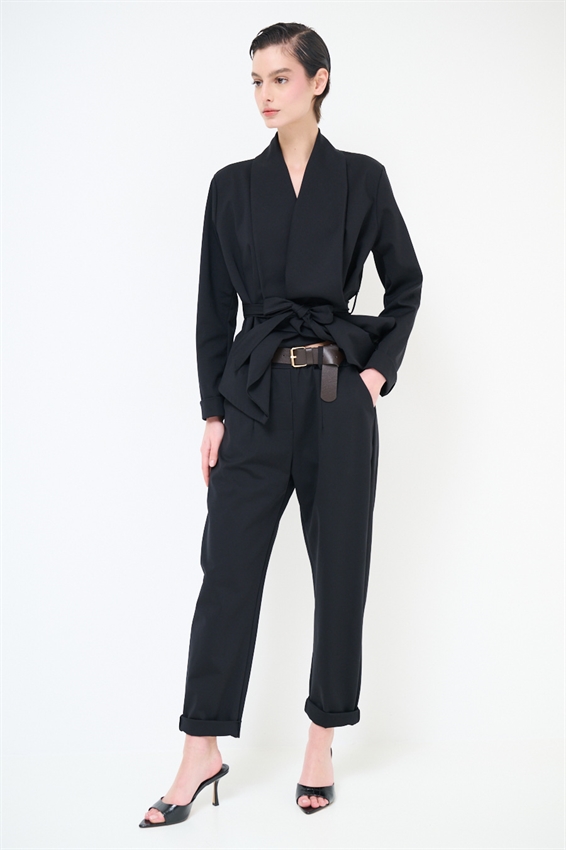 PANTALONE OVETTO PUNTO MILANO CON PINCES E CINTURA