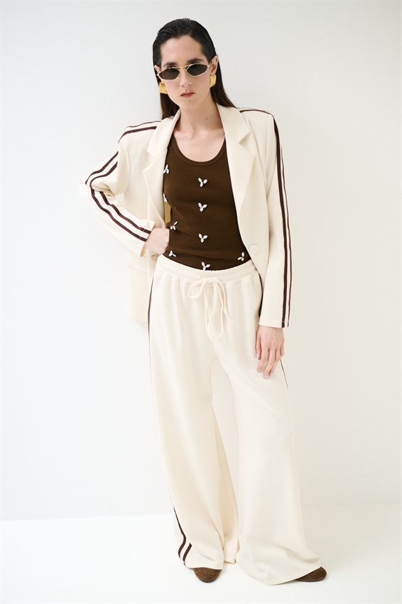 PANTALONE LARGO CON BANDE VISCOSA MODAL