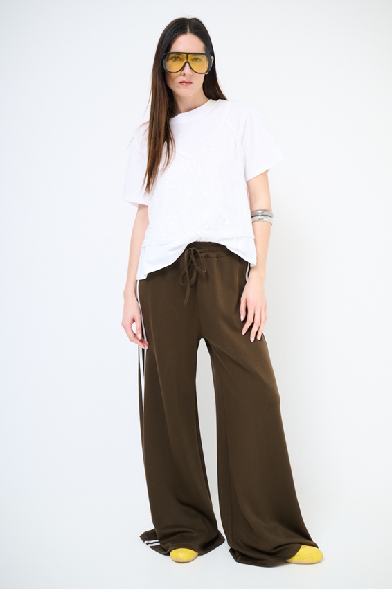 PANTALONE LARGO CON BANDE VISCOSA MODAL