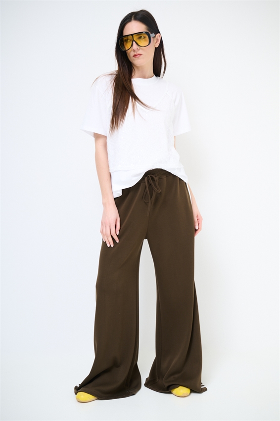PANTALONE LARGO CON BANDE VISCOSA MODAL