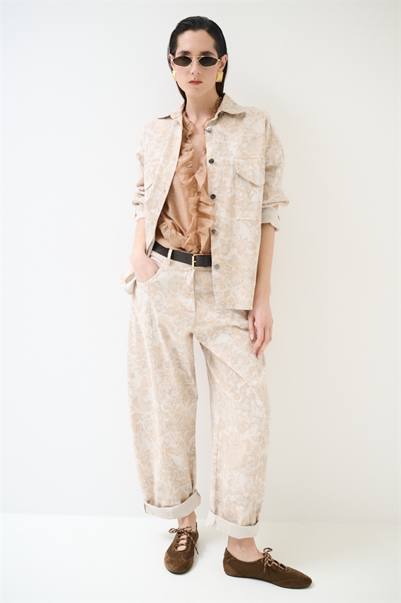 PANTALONE BALOON IN GABARDINA STAMPATO CON CINT.