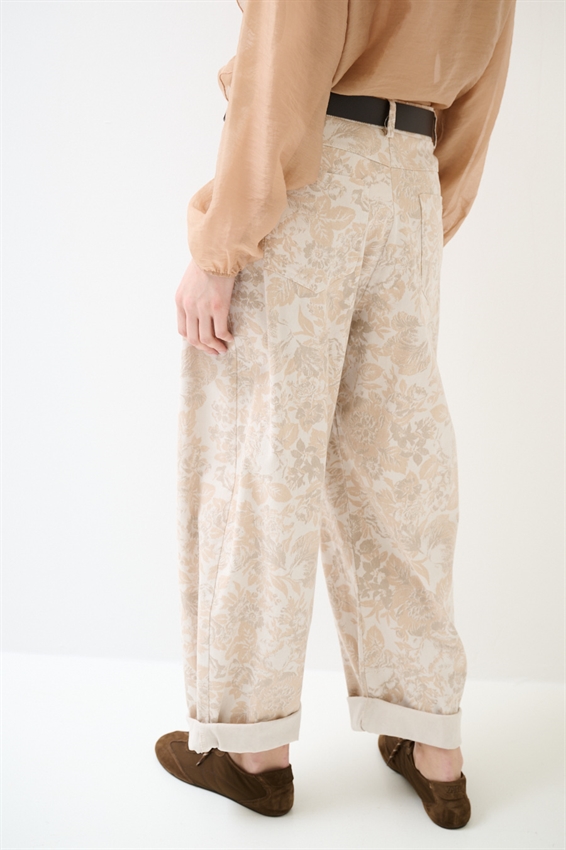 PANTALONE BALOON IN GABARDINA STAMPATO CON CINT.