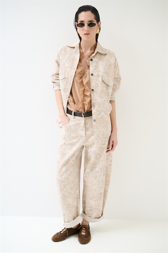 PANTALONE BALOON IN GABARDINA STAMPATO CON CINT.