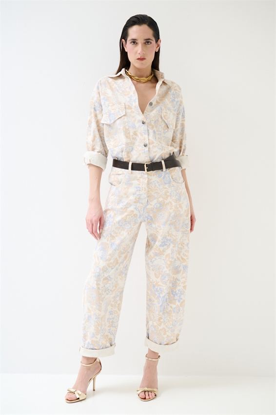 PANTALONE BALOON IN GABARDINA STAMPATO CON CINT.