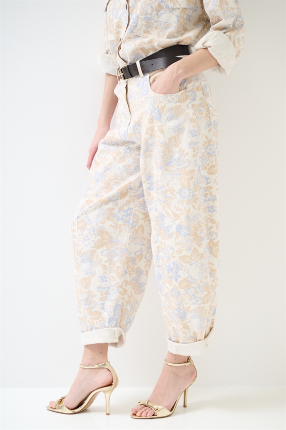 PANTALONE BALOON IN GABARDINA STAMPATO CON CINT.