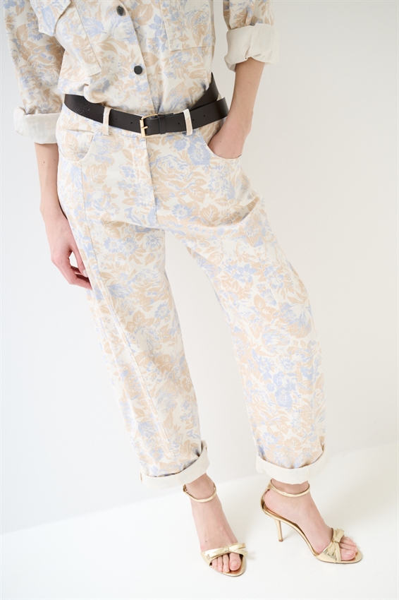 PANTALONE BALOON IN GABARDINA STAMPATO CON CINT.