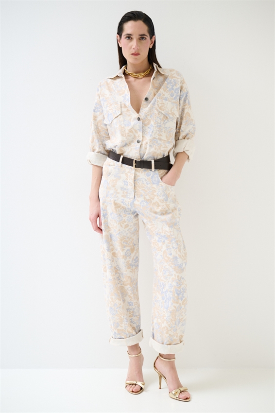 PANTALONE BALOON IN GABARDINA STAMPATO CON CINT.