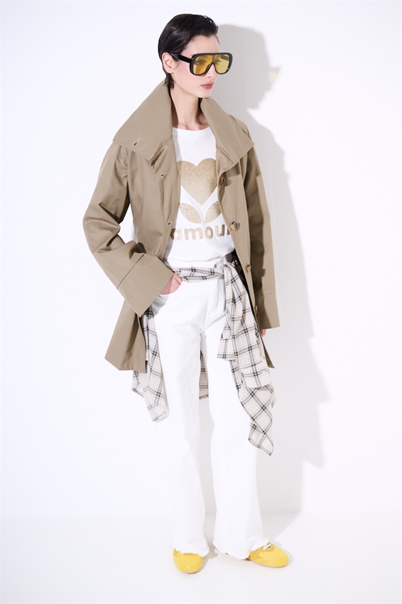 TRENCH MIDI CON COLLO ALTO E CINTURA