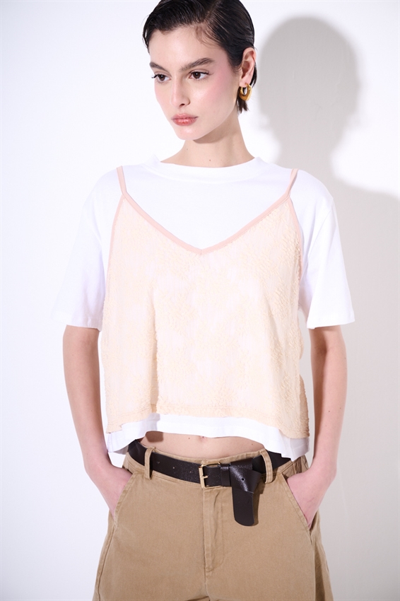 T-SHIRT + TOP PIZZO SOVRAPPOSTO