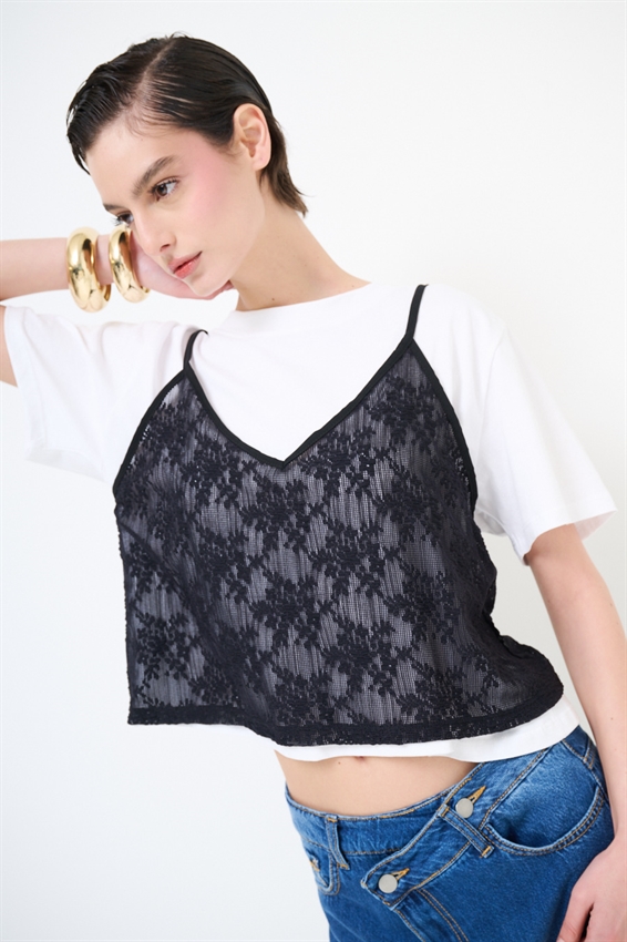 T-SHIRT + TOP PIZZO SOVRAPPOSTO