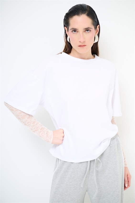 T-SHIRT OVER CON MANICHE IN PIZZO