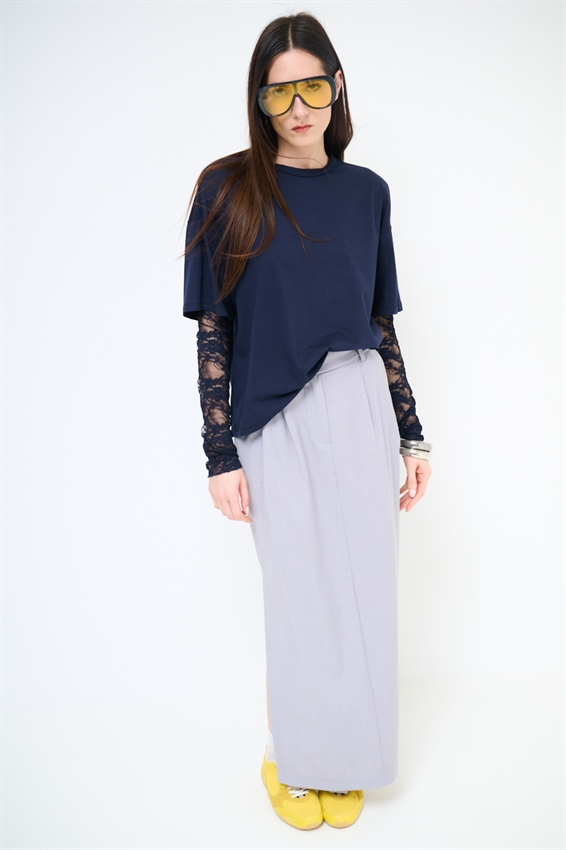 T-SHIRT OVER CON MANICHE IN PIZZO