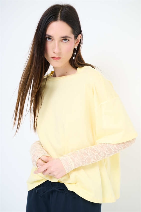 T-SHIRT OVER CON MANICHE IN PIZZO