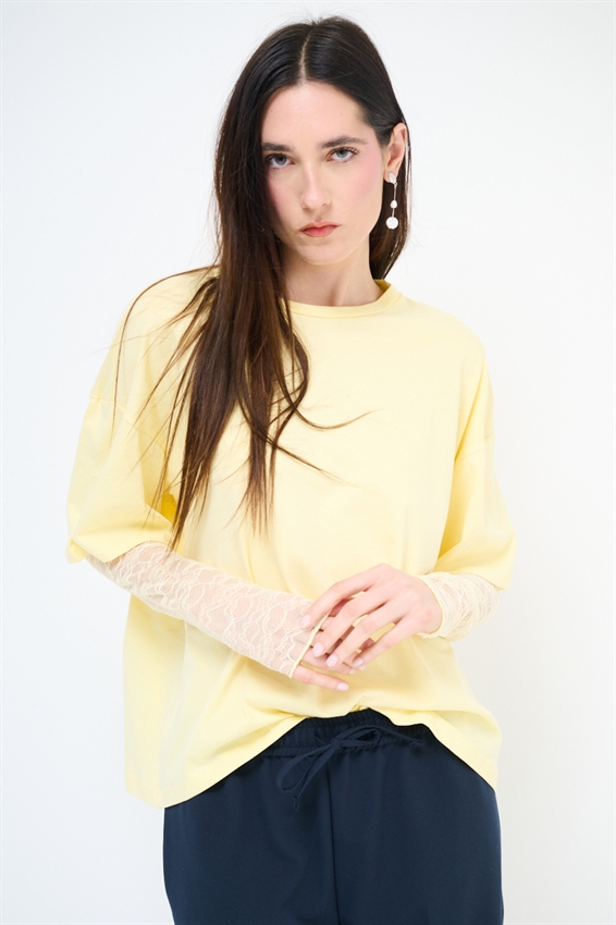 T-SHIRT OVER CON MANICHE IN PIZZO