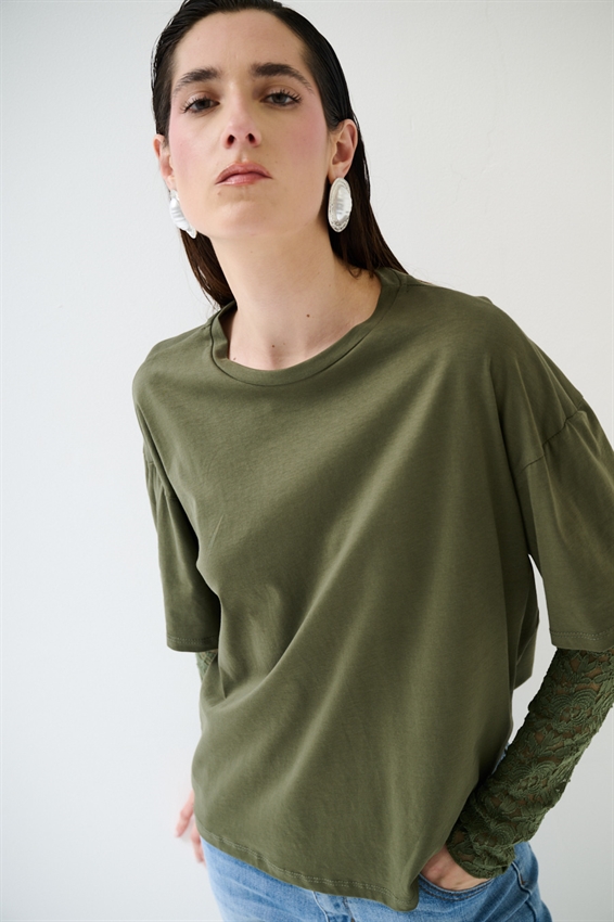 T-SHIRT OVER CON MANICHE IN PIZZO