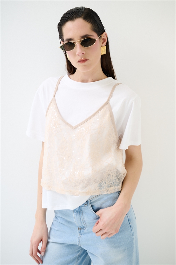T-SHIRT IN COTONE CON TOP IN PIZZO