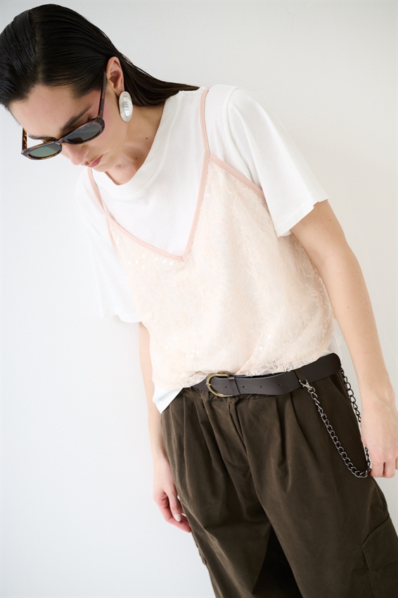 T-SHIRT IN COTONE CON TOP IN PIZZO