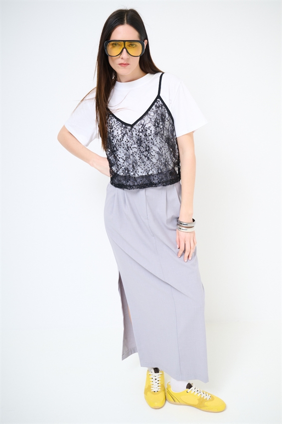 T-SHIRT IN COTONE CON TOP IN PIZZO