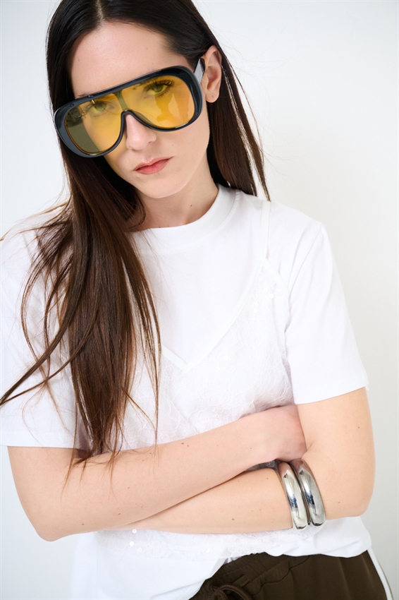 T-SHIRT IN COTONE CON TOP IN PIZZO