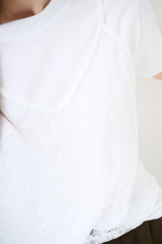 T-SHIRT IN COTONE CON TOP IN PIZZO