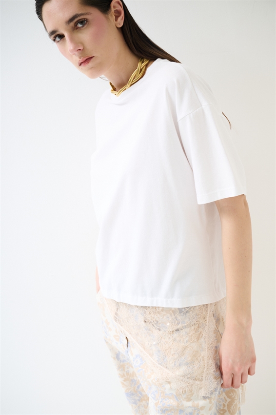 T-SHIRT OVER + PIZZO ASIMMETRICO