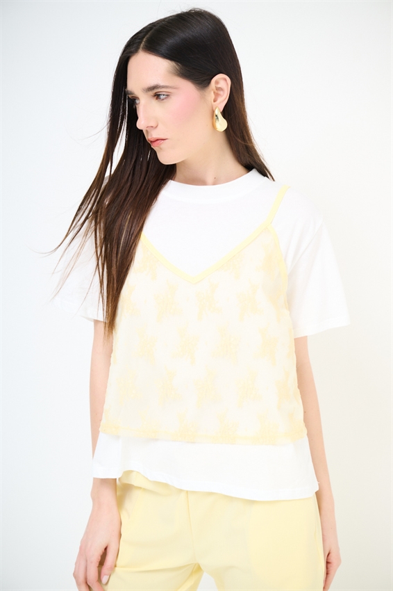 T-SHIRT CON TOP IN PIZZO