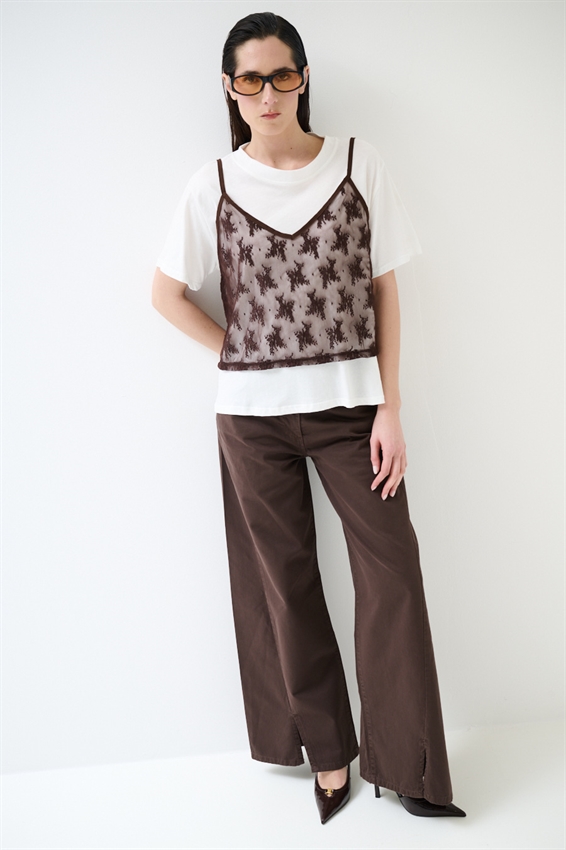 T-SHIRT CON TOP IN PIZZO