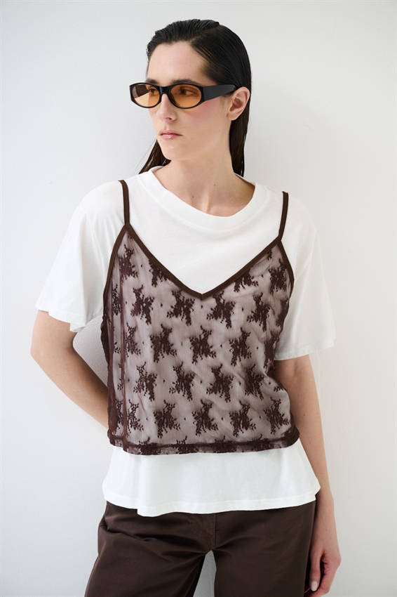 T-SHIRT CON TOP IN PIZZO