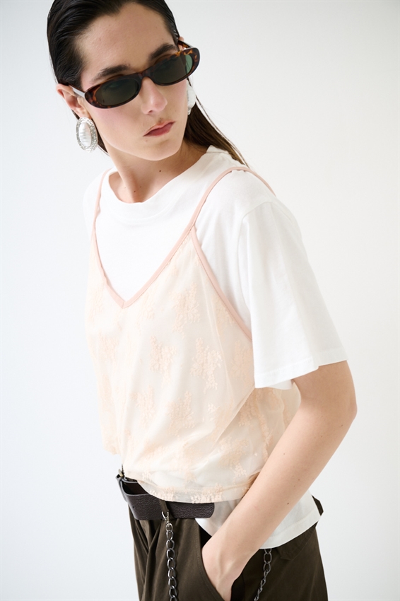 T-SHIRT CON TOP IN PIZZO