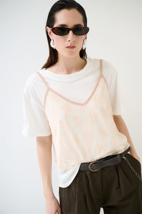 T-SHIRT CON TOP IN PIZZO