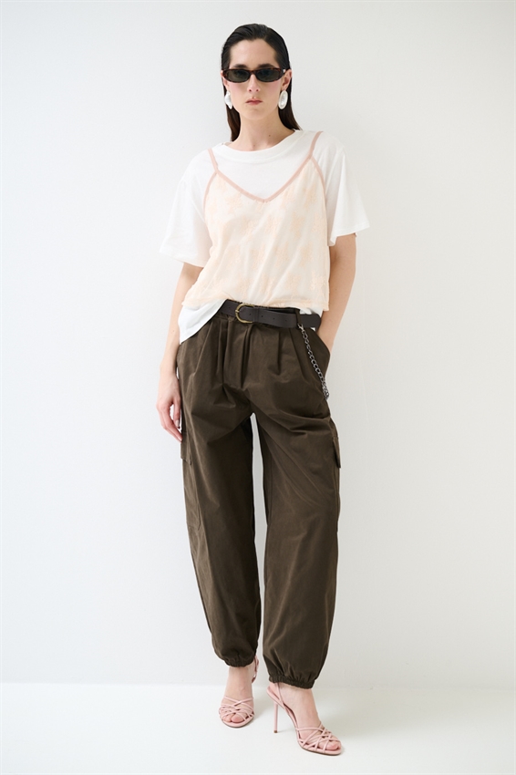 T-SHIRT CON TOP IN PIZZO