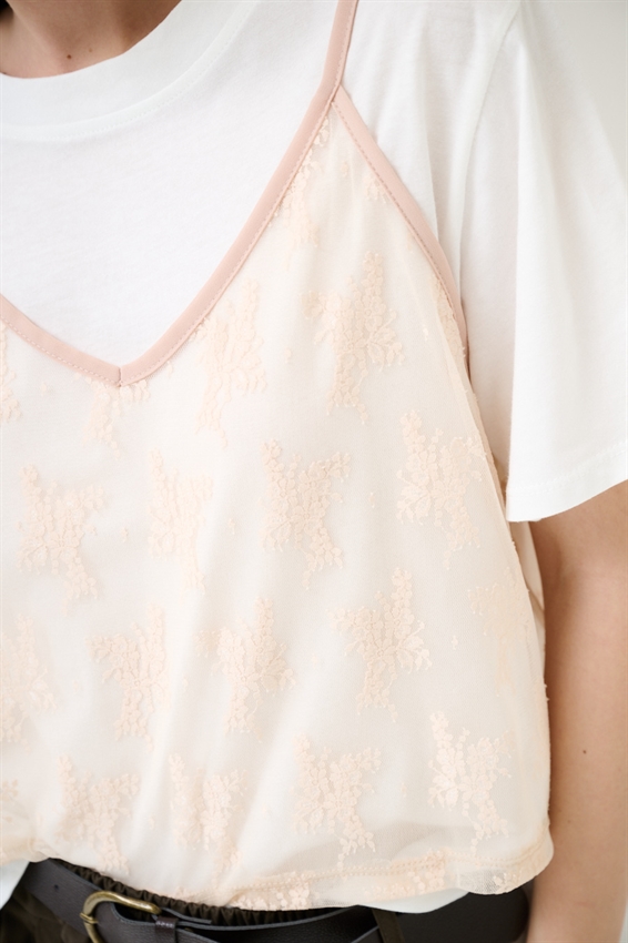 T-SHIRT CON TOP IN PIZZO